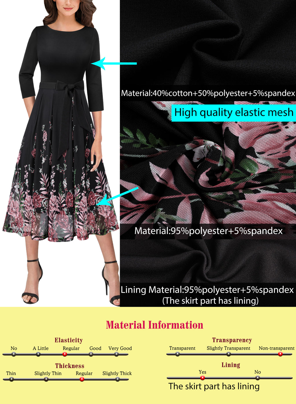 VFSHOW Womens Elegant Pockets Belted Work Business Office Casual Party Pleated A-Line Midi Dress