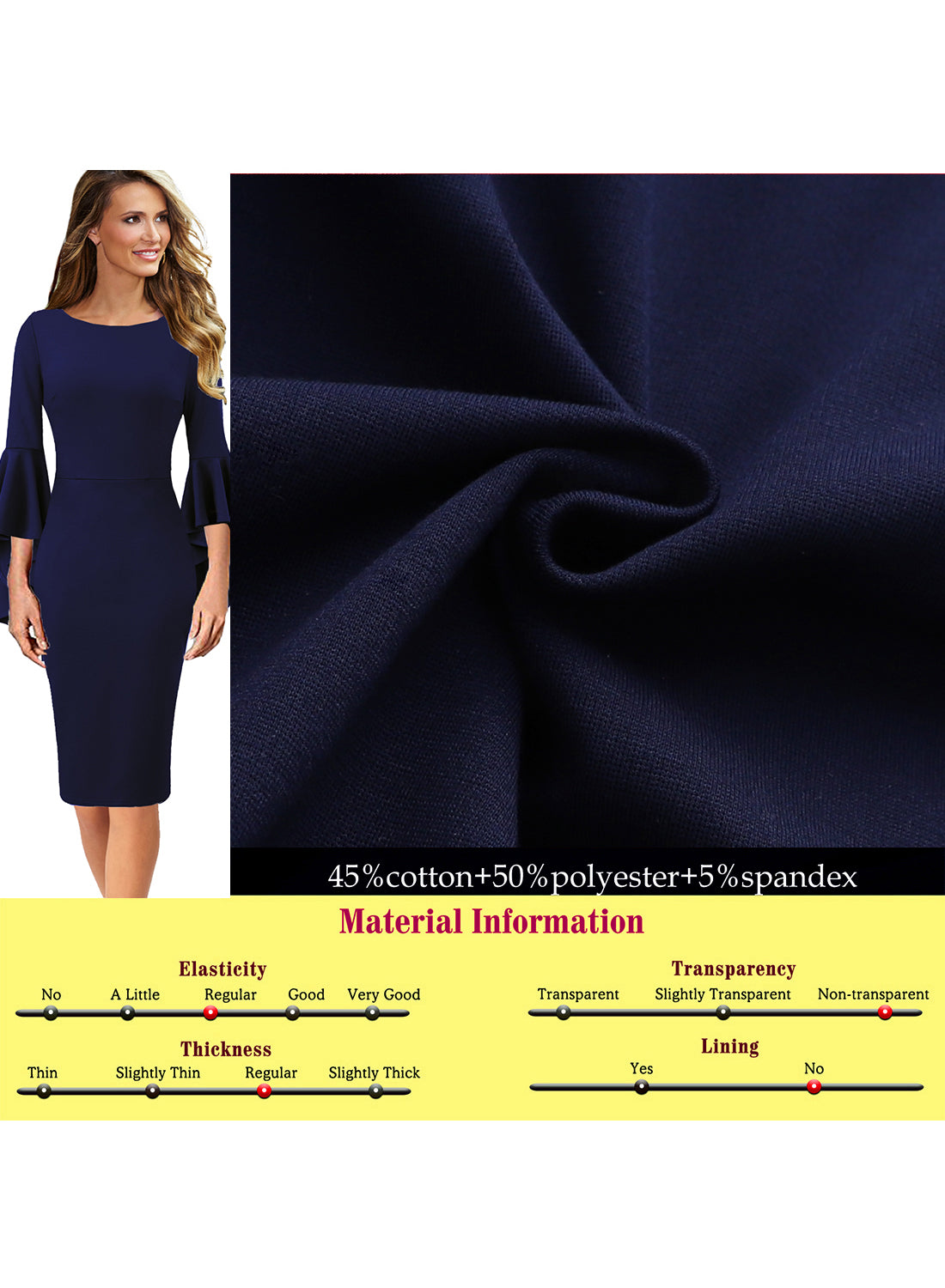 VFSHOW Womens Ruffle Bell Sleeves Cocktail Party Wedding Guest Slim Bodycon Graduation Birthday Party Pencil Sheath Dress