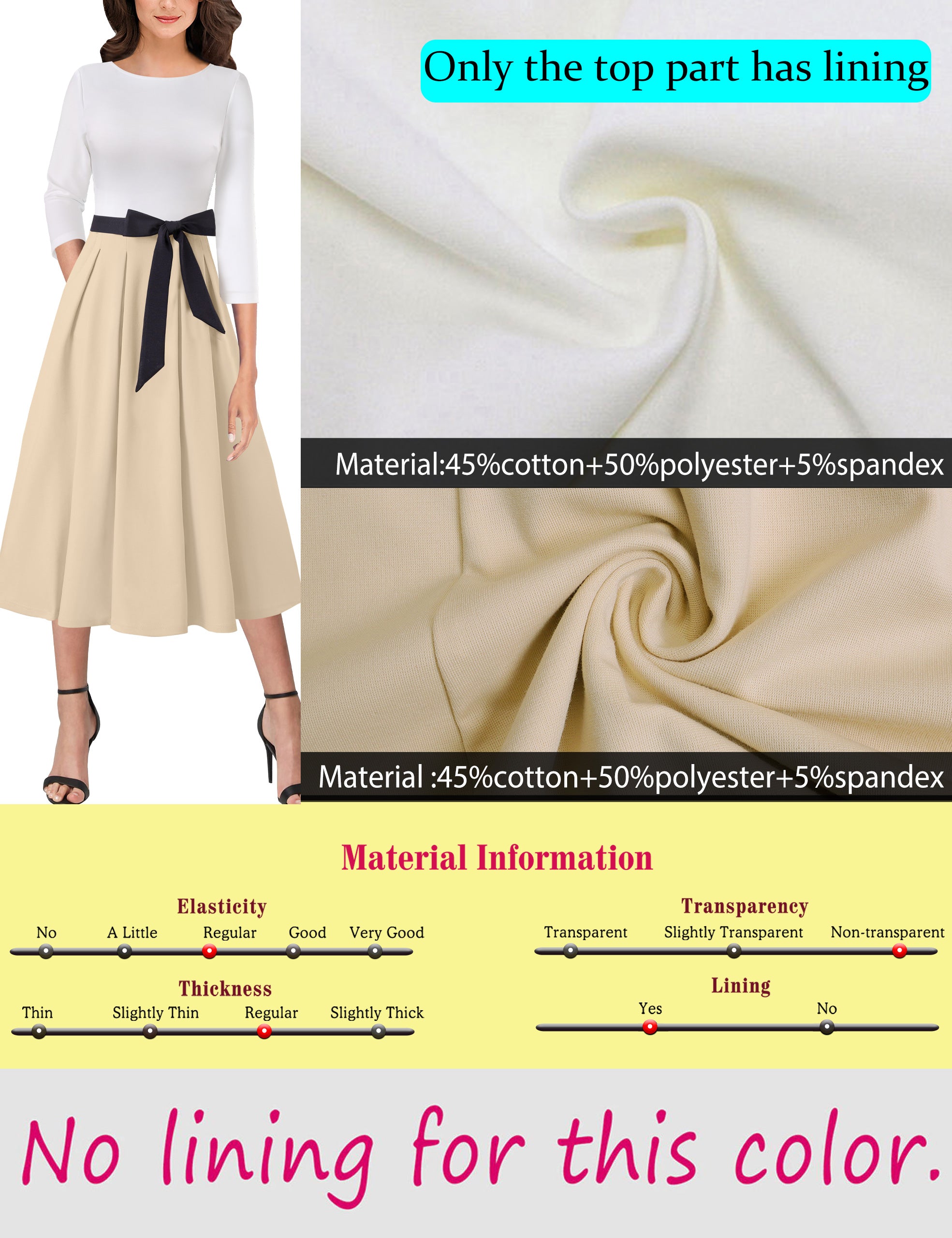 VFSHOW Womens Elegant Pockets Belted Work Business Office Casual Party Pleated A-Line Midi Dress