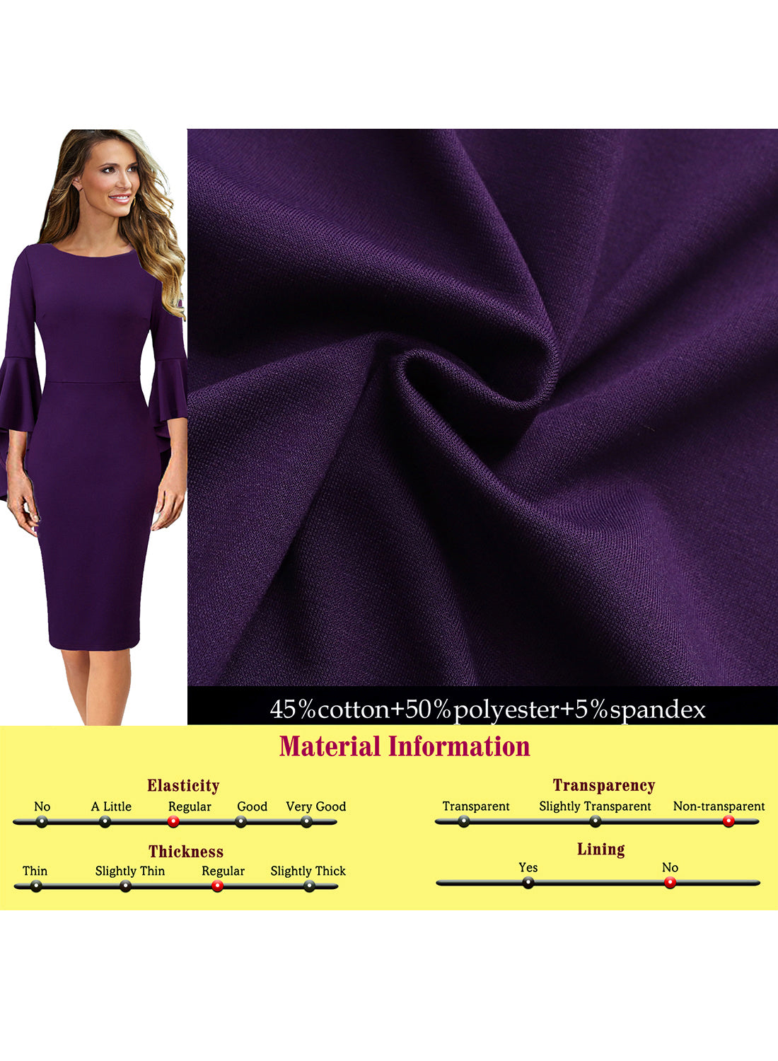 VFSHOW Womens Ruffle Bell Sleeves Cocktail Party Wedding Guest Slim Bodycon Graduation Birthday Party Pencil Sheath Dress