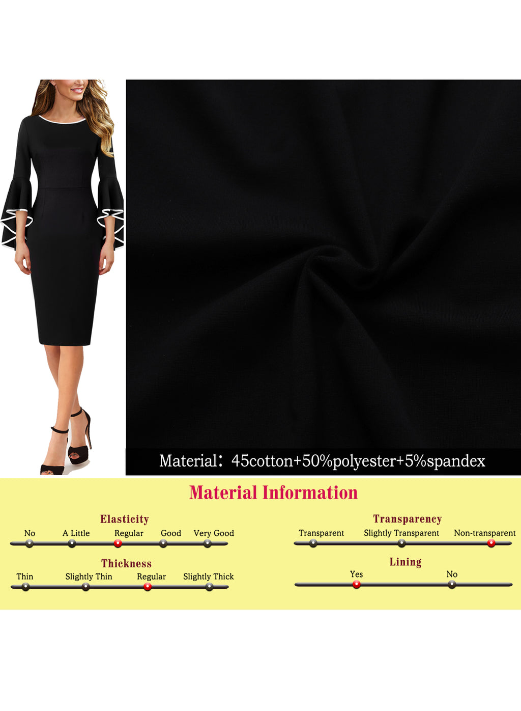 VFSHOW Womens Ruffle Bell Sleeves Cocktail Party Wedding Guest Slim Bodycon Graduation Birthday Party Pencil Sheath Dress