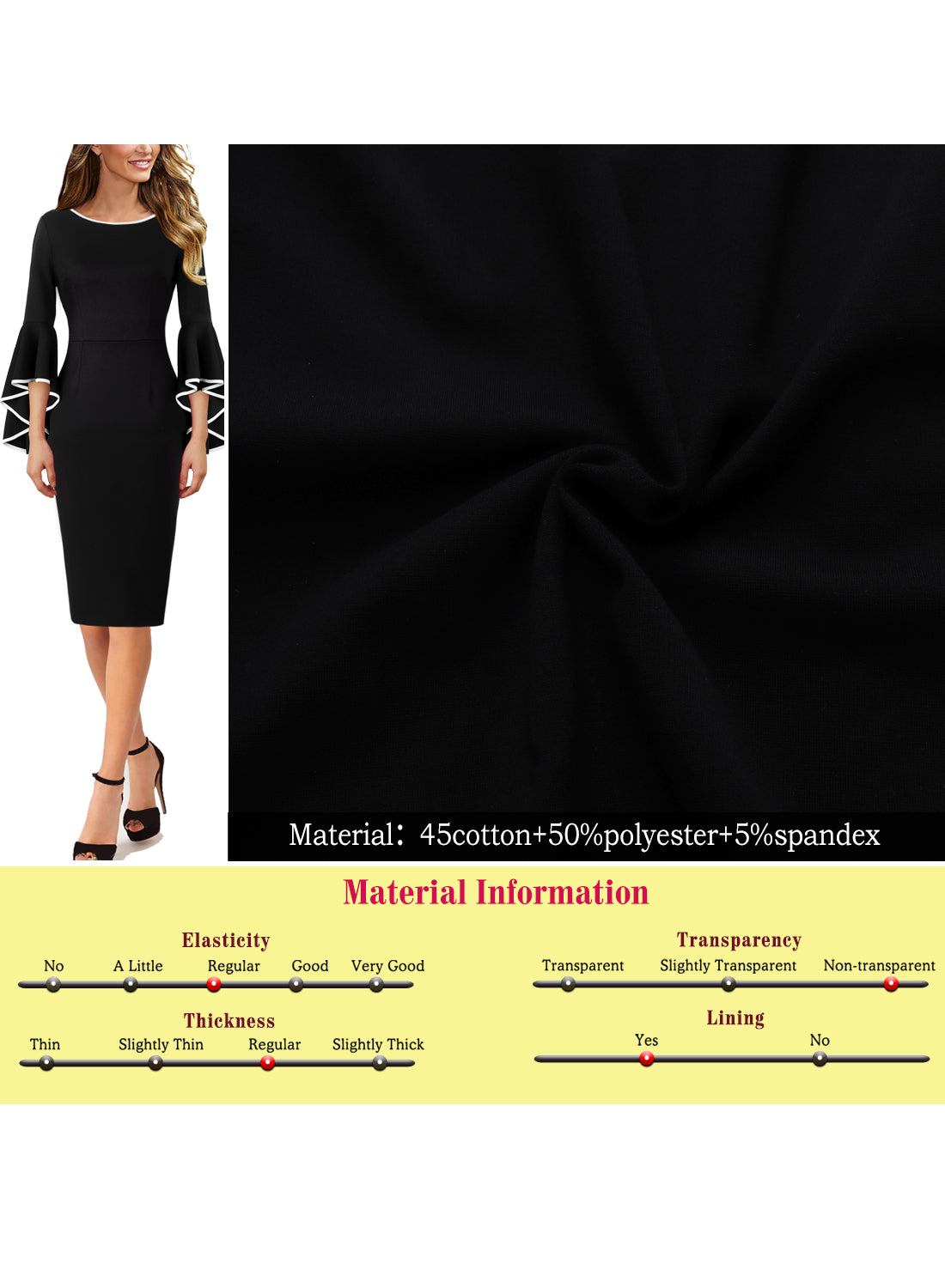 VFSHOW Womens Ruffle Bell Sleeves Cocktail Party Wedding Guest Slim Bodycon Graduation Birthday Party Pencil Sheath Dress